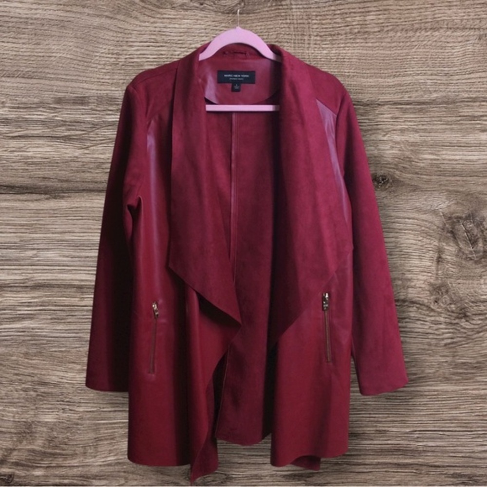 NWOT Marc New York faux leather faux suede asymmetrical jacket. Red. Large.